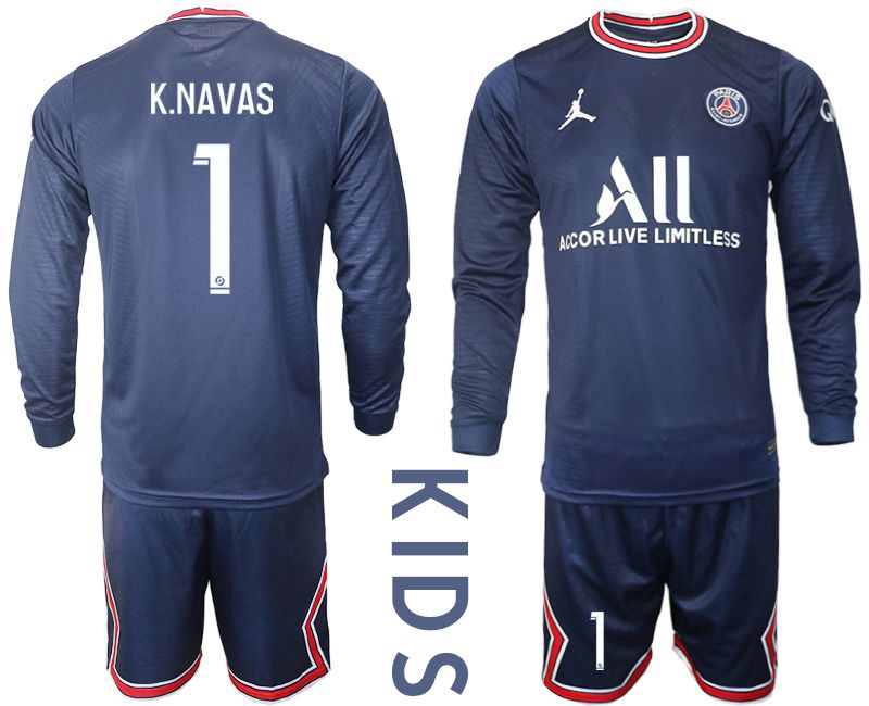 Youth 2021-2022 Club Paris St German home blue Long Sleeve #1 Soccer Jersey